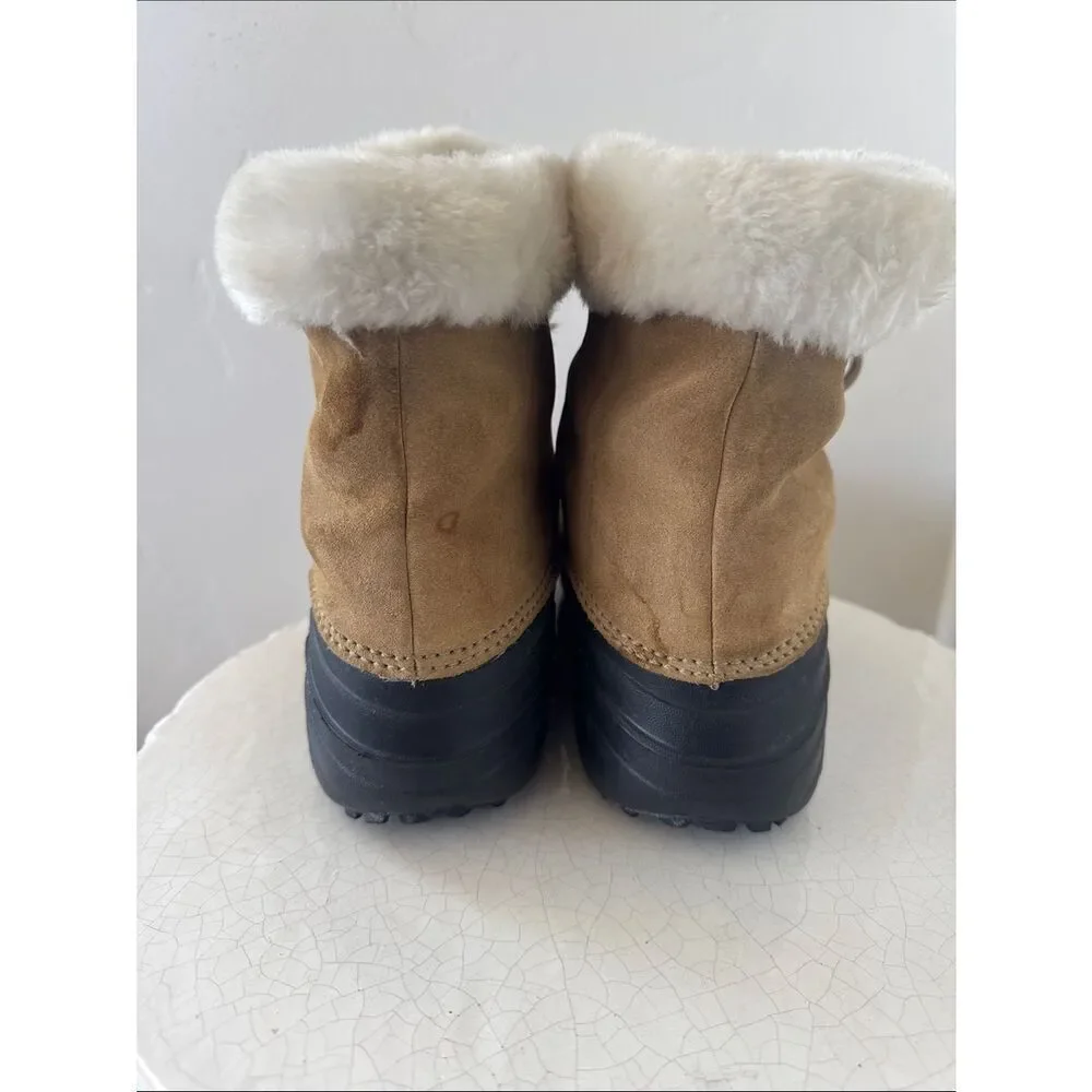 Columbia Techlite SIERRA BLIZZARD Tan Suede Winter Boots Cream Faux Fur Size 8